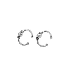 A Pair Sterling Silver Hoop Ball Ear Nose Clip Cuff Non Pierced Earrings PE48