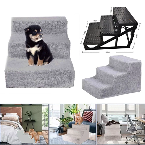 3 Stufen Katzentreppe Haustiertreppe Hundetreppe Aufstiegshilfe mit Bezug Grau - Bild 1 von 10