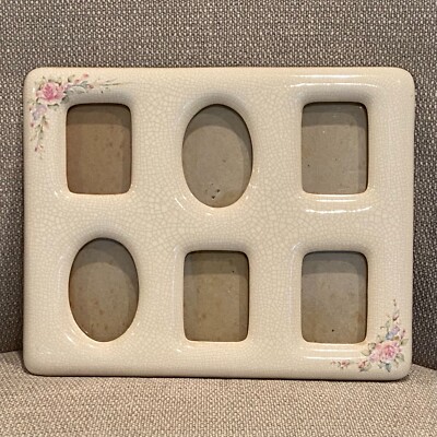 Vintage Porcelain Crackle Glaze Picture Frame Collage Floral Oval Rectangle