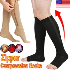 Zipper Open Toe Compression Socks for Women & Men Knee high 20-30 mmHg Walking
