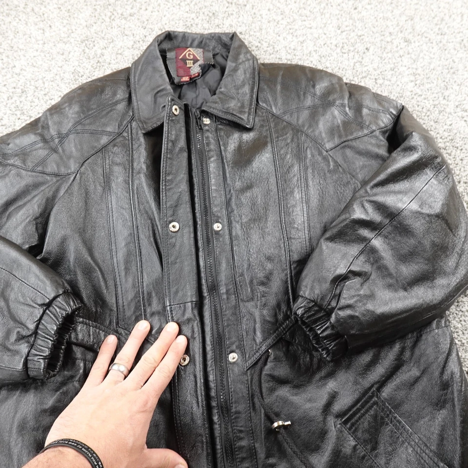Chaqueta De Colección G III Mujer L Cuero Negro Cremallera Botón Parka Gabardina Motocicleta Foto 3 de 4