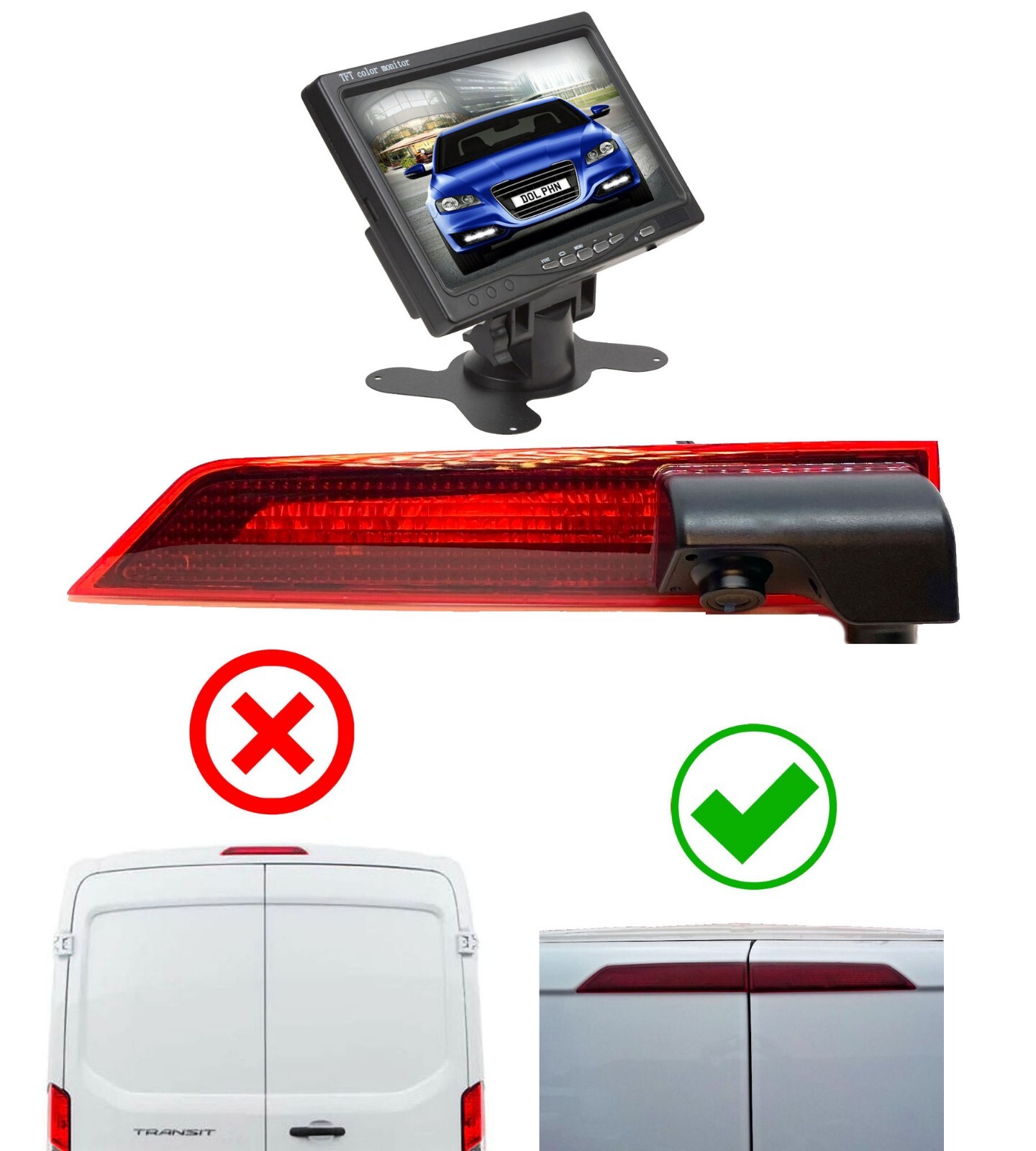 Dual Reversing Camera For Ford Transit Custom 2012 - May 2016 Inc Dash Monitor