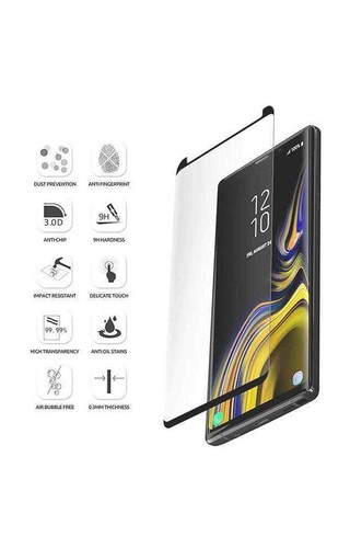 Samsung Galaxy Note 9 Screen Protector Tempered Glass 3D Curved 9H Black/Clear - Picture 9 of 13