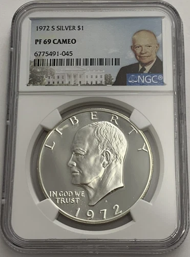 1972 S $1 NGC PF69 CAMEO SILVER PROOF EISENHOWER DOLLAR 40% SILVER IKE LABEL