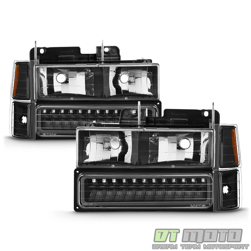 Faros negros Chevy Silverado C10 Tahoe Suburban 1994-1999 + parachoques LED + esquina Foto 3 de 4