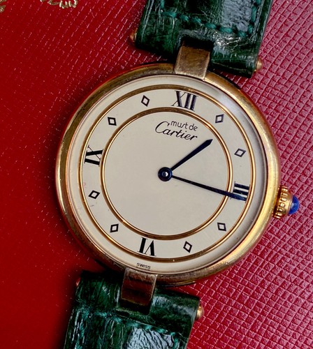 Must de Cartier Vermeil Cream Mens Watch Ref. 590003 Quartz Argent 925 30mm - Picture 1 of 8