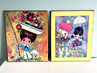 Vintage Pair of 1970 s Candi Wall Art B.P. Co.Inc  Some Water Damage SHIPS FREE