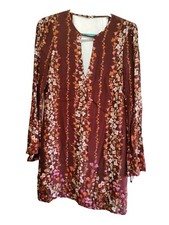 Urban Outfitters Kimchi Maroon Dress Womens Small Floral Mini Bell Long Sleeves