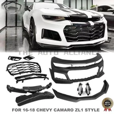 Fits 16-18 Chevy Camaro ZL1 Style Front Bumper Conversion & DRL Fog Lights Pair
