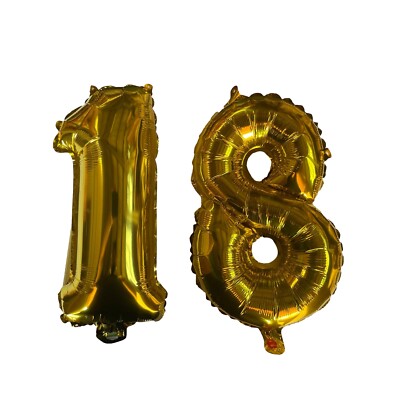 Goldene Zahl 18 Folienballons mit Band und Strohhalm zum Aufblasen
