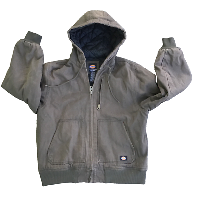 VTG Dickies Work Jacket Men Large Faded Gray Canvas Hooded Heavy