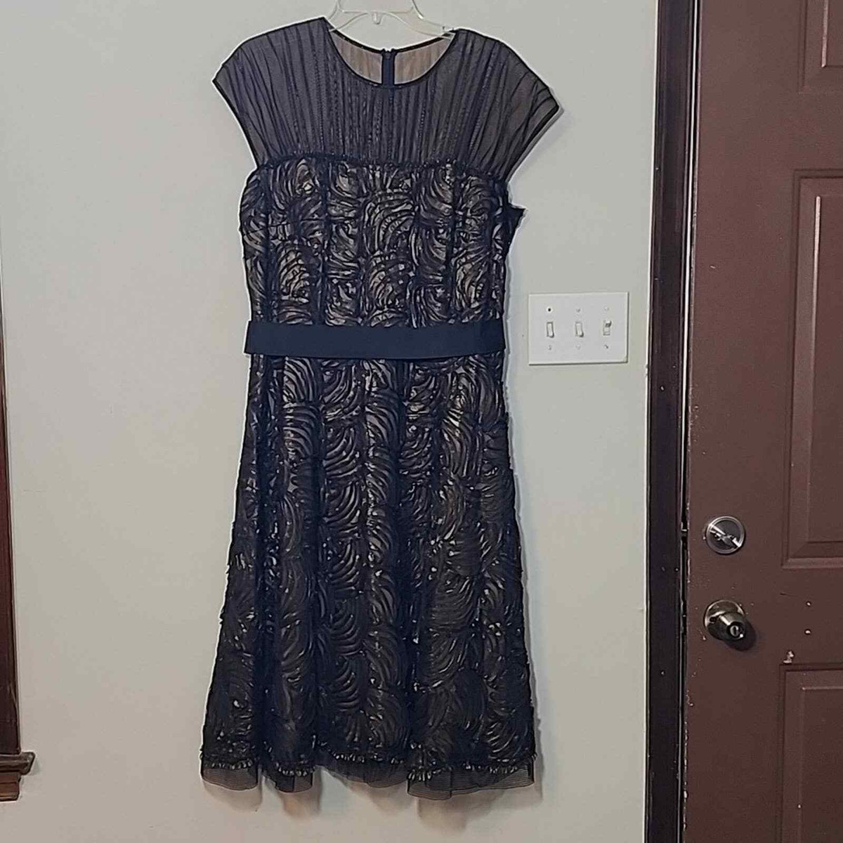 Tadashi Shoji Black Lace Evening Cocktail Midi Dress Size 16 | eBay