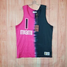 Mitchell & Ness Mens Tank Top Sz XL Pink Black Miami Heat Basketball Scoop Neck