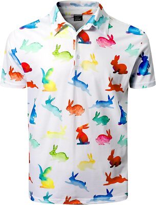 Men's Short Sleeve Golf Polo Shirt Regular Fit Soft Breathable Easter Bunny