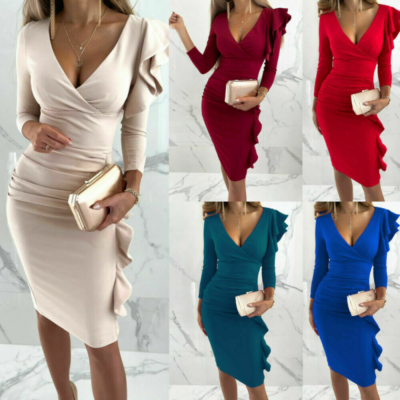 frilly bodycon dress Satin Ruffle Bodycon Dress in Cobalt