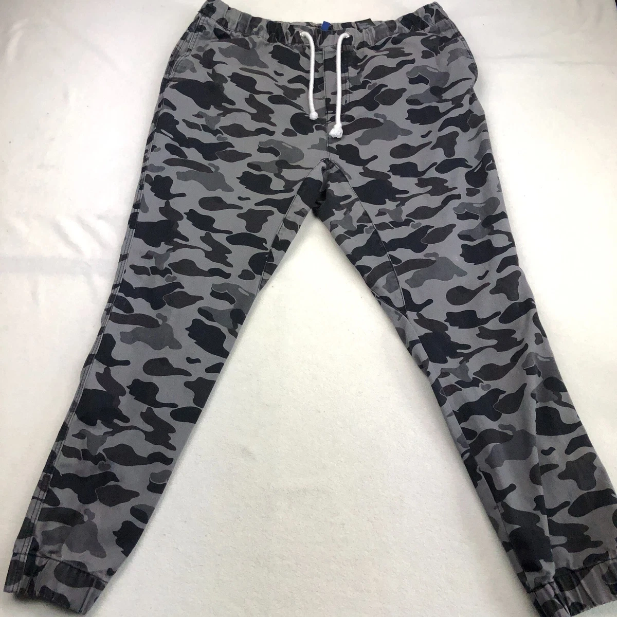 HM Divided Pants Adult 36 Black Gray Camouflage Denim Joggers Mens