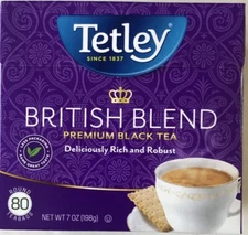 Tetley British Blend Premium Black Tea, 1 Box - 80 Count Tea Bags. Net WT 7oz