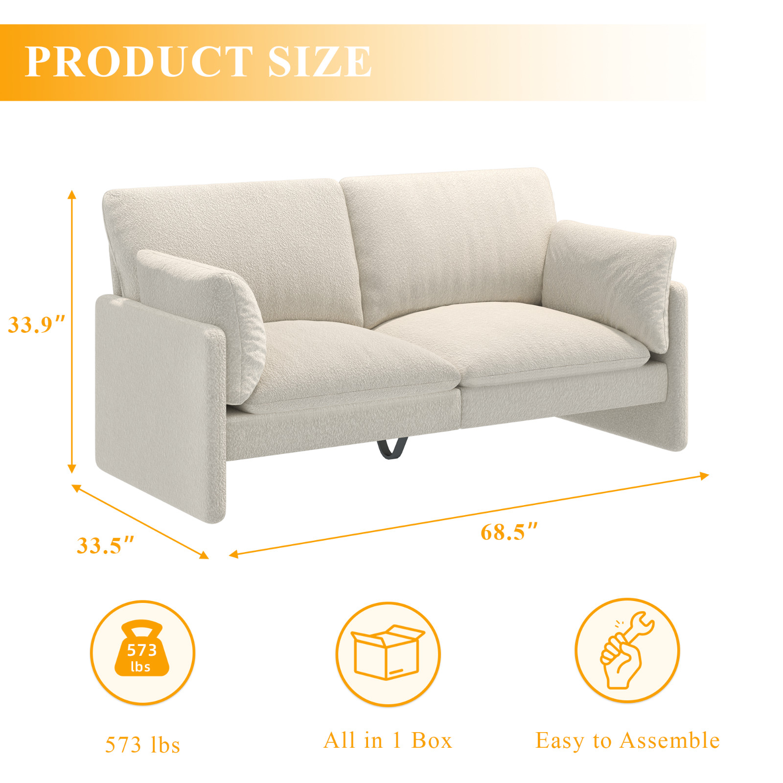 Danrelax Faux Leather/Teddy Velvet Loveseat, 68", Quick Assembly, Small Spaces