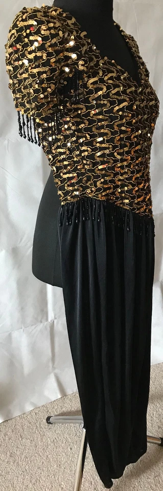 Exklusiver edler Damen Jump Suit Anzug OVERALL schwarz GoldPailletten Rückenfrei - Bild 4 von 4