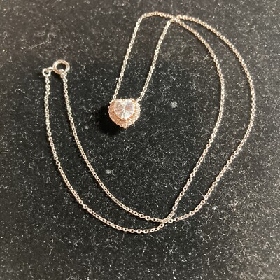 IBB CH crystal heart necklace 1/2  sterling silver 17  Long B109
