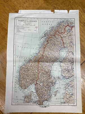 NORWAY & SWEDEN maps vintage antique Cartograph 1910  *RARE* FREE SHIP plot maps