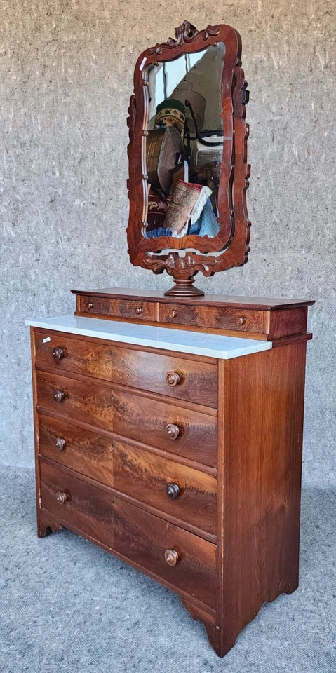 Cómoda superior de mármol caoba con 6 cajones con espejo de riñón Foto 4 de 4