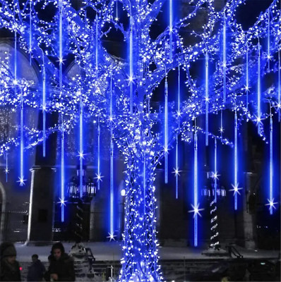 Solar Meteor Shower Light Waterproof Light Tube String Garden Outdoor Decor Blue