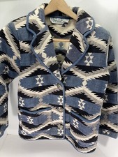 Haband Western Jacket Women Size Small Blue Aztec Silver Buttons Vintage Rodeo