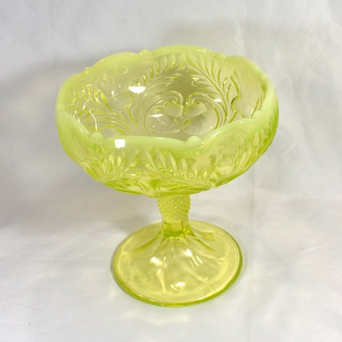 Mosser Vaseline Glass Large Thistle Compote - Picture 3 of 8