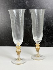 Set 2 Gritti Vetreria Artistica Murano Champagne Flauti Girocollo Avventurina Stelo