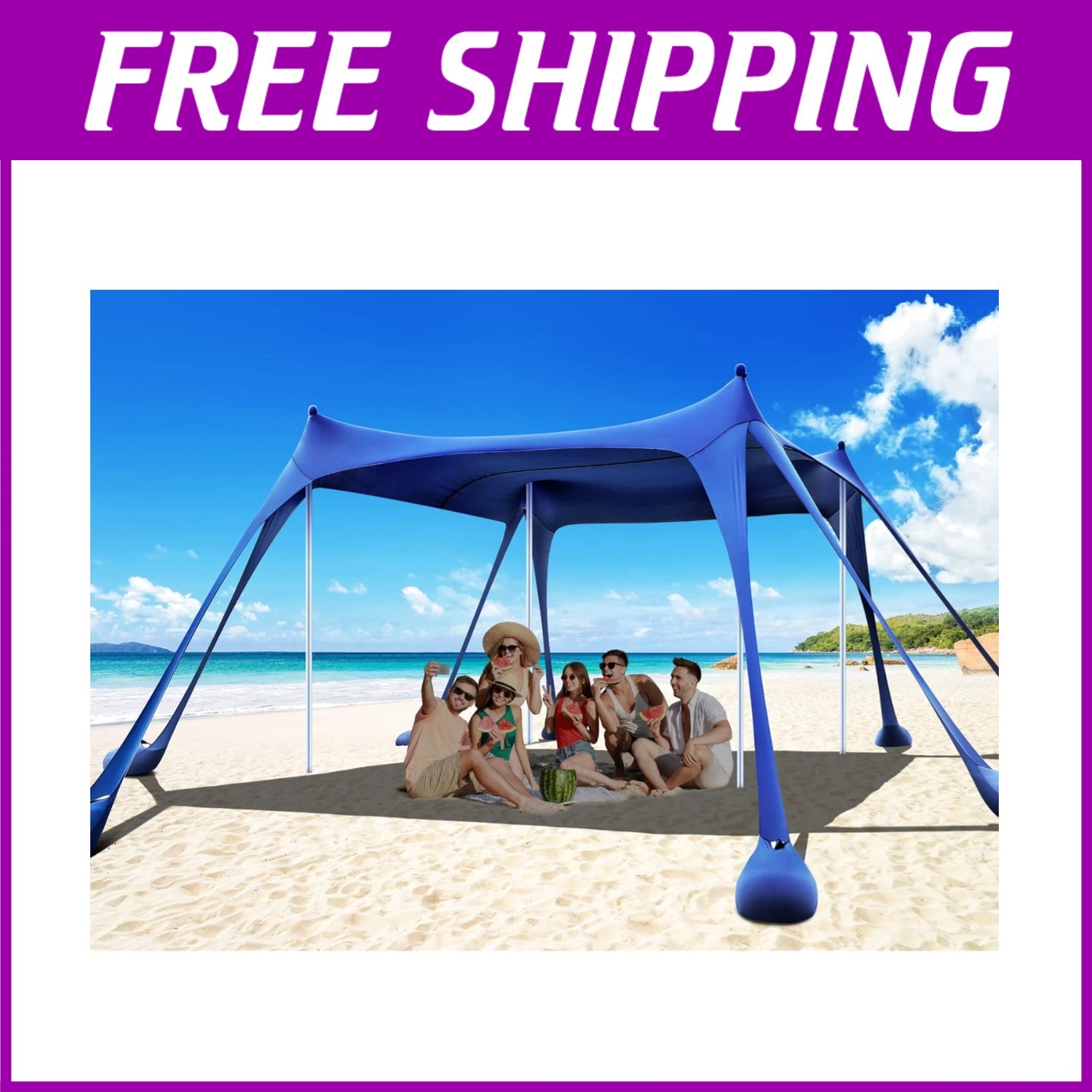 Beach Tent Sun Shelter with Sandbags & Poles