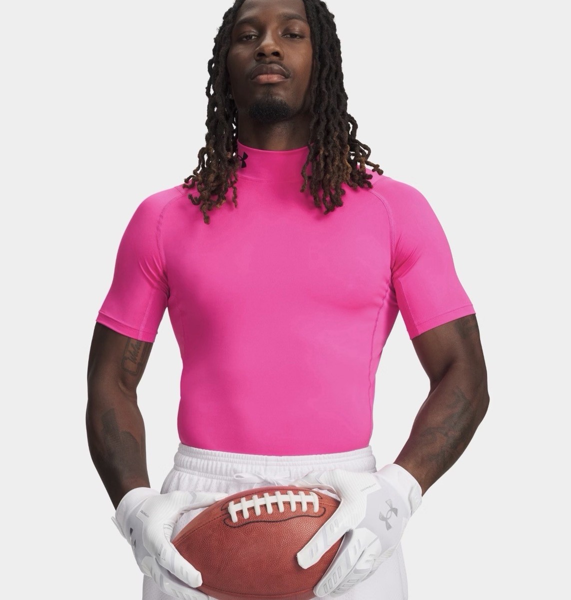 Mens Under Armour Spandex Football 7v7 Compression Shirt Pink