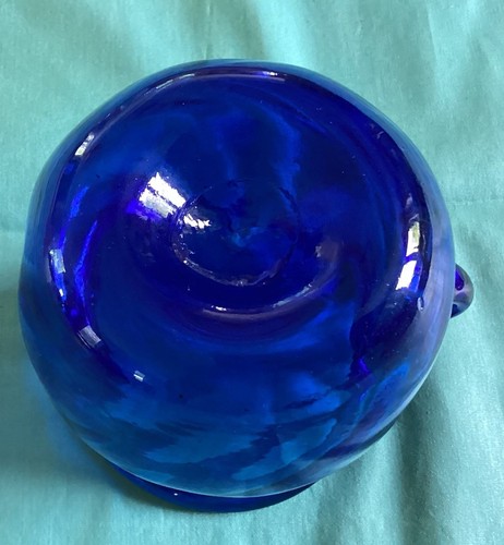 Cobalt Blue Handblown Handmade Glass Swirl Pitcher Creamer - Picture 4 of 4