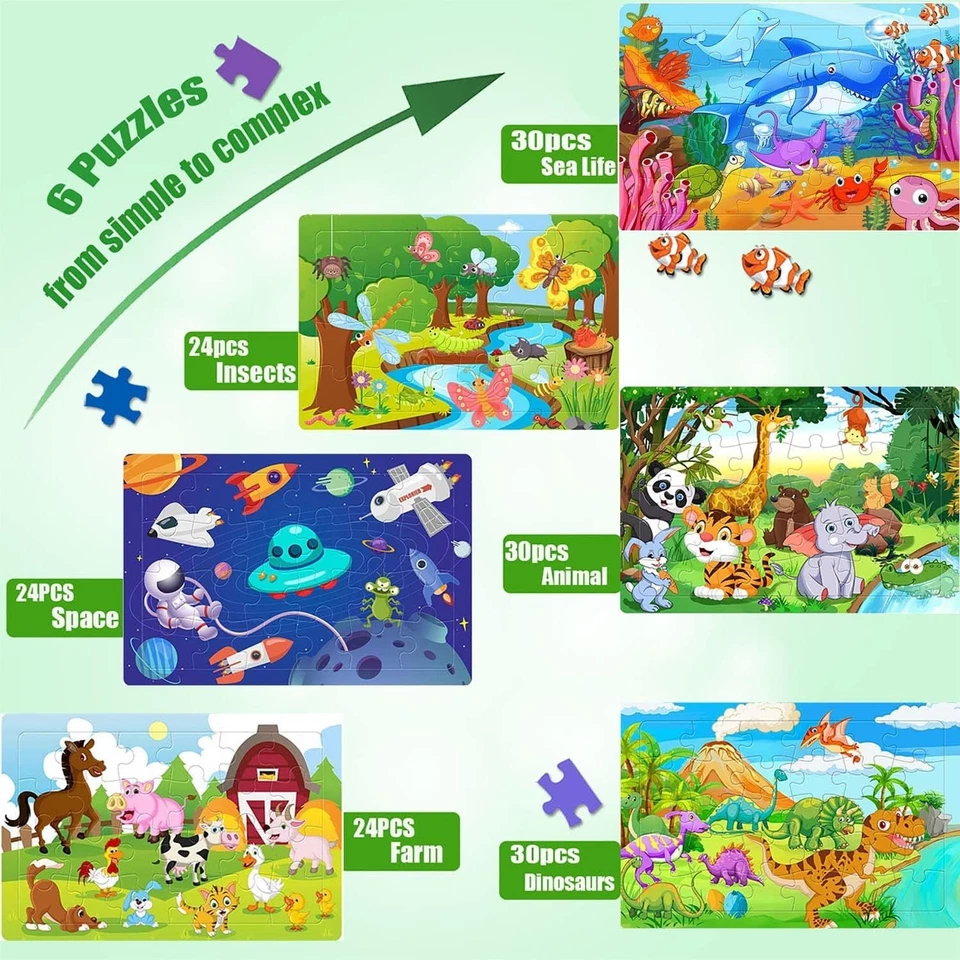 Puzzles for Kids, 6-Pack Educational Wooden Jigsaw Set for 3-5 Years Old Toddler - Image 3 of 4