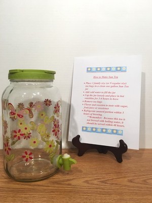Vintage 1 Gal Suntea Sun Tea With Butterflies & Flowers With Suntea Recipe Ref 9