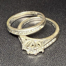 14K White Gold Diamond Engagement/Wedding Ring Set Size 8, 2mm Band
