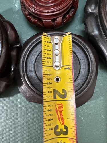Lot of 4 Vintage Asian Hand Carved Round Wooden Display Stands Base Riser - Picture 13 of 18