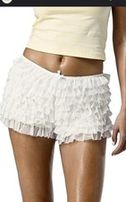 Women  s Tiered Lace Ruffle Hot Shorts Stretch Elastic Lingerie White Large