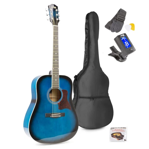 Max SoloJam Blue Starter Acoustic Guitar Package - Complete Beginner Kit