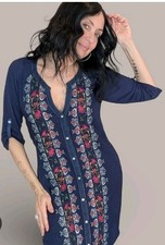 Anthropologie Tiny Navy Blue Embroidered Dress Medium