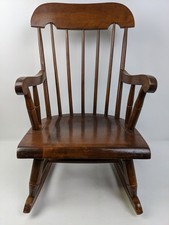 Vintage Nichols & Stone Child Solid Dark Wood Rocking Chair USA Gardner, MA