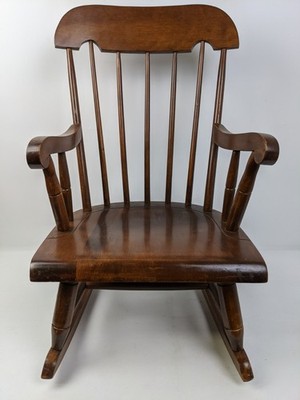 Vintage Nichols & Stone Child Solid Dark Wood Rocking Chair USA