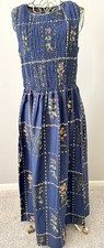 Rachel Zoe Woven Maxi Dress Boho Floral Blue Brown Sleeveless Smocked M Medium