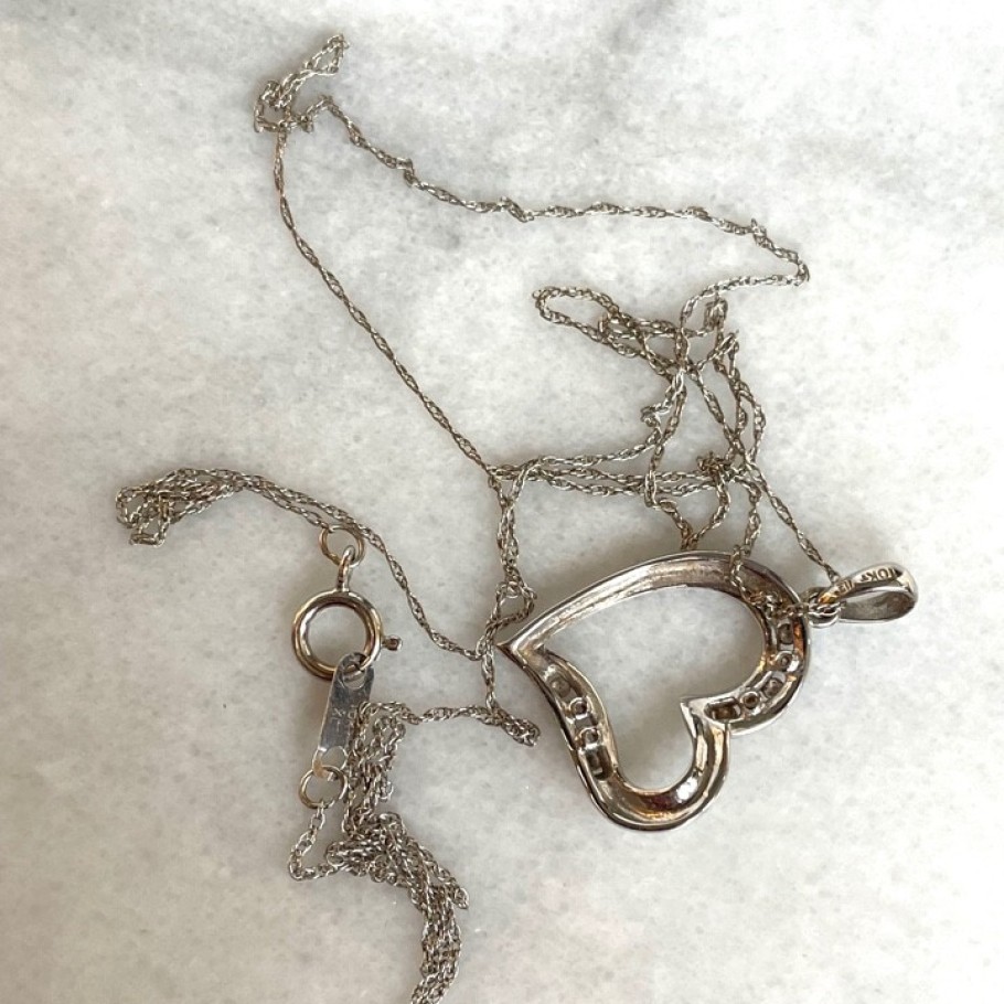 SILPADA  WHITE GOLD AND DIAMOND HEART PENDANT NECKLACE SKY image 7