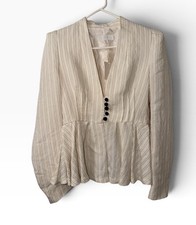 Zara stripe peplum shoulder ecru/brown pad blazer size medium