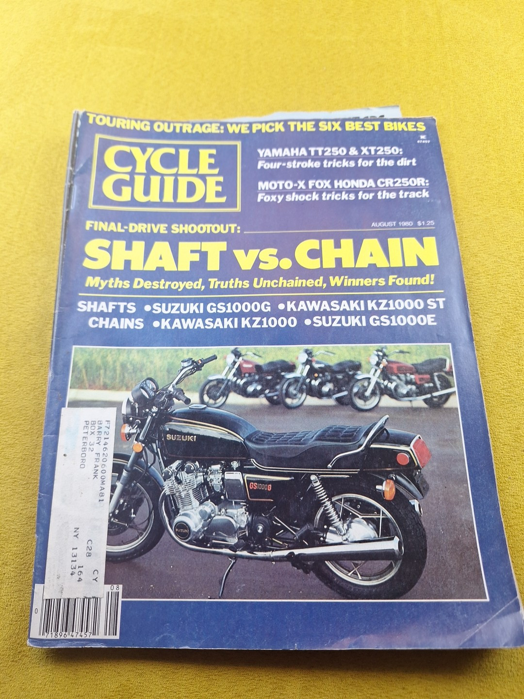 August 1980 Cycle Guide Moto-X-Fox CR250 Yamaha TT/XT250 Suzuki GS Kawasaki KZ
