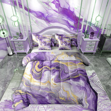 Purple Marble Vein King Comforter Set with Sheets - 7 Piece Bedding Set