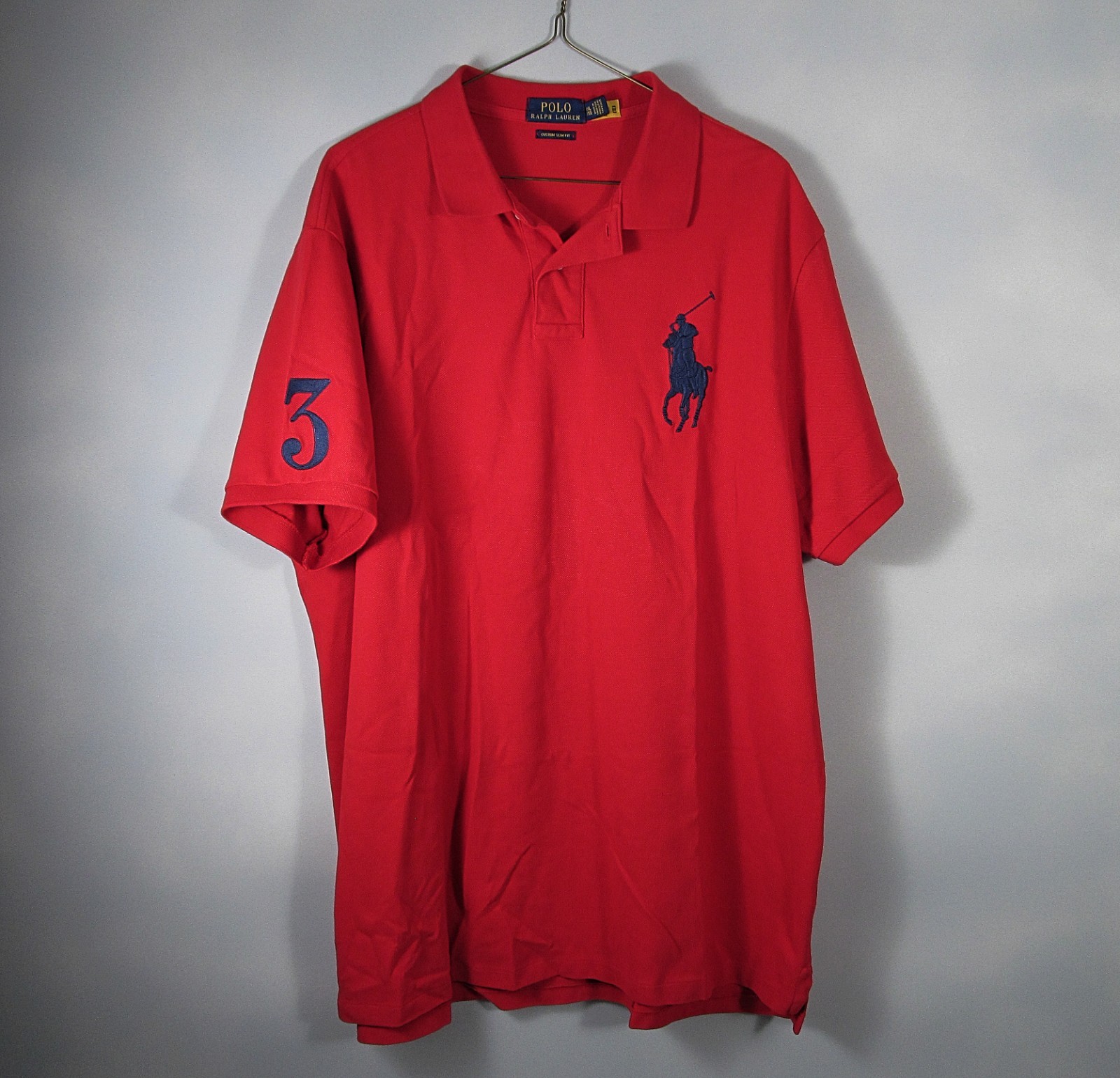 Polo Ralph Lauren Camicia Uomo XXL Personalizzata Slim Fit Rosso Big Pony #3 Manica Corta