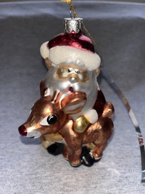 Vintage Kurt S Adler Rudolph & Santa Claus Glass Ornament