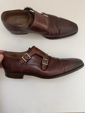 MAGNANNI Brown Leather Double Monk Strap Loafer Shoes Size 11